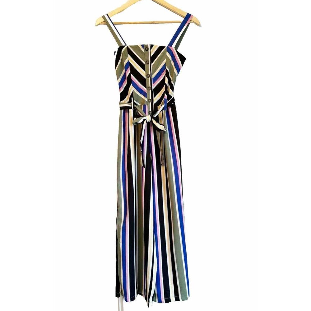 LunaChix Wide Leg Striped Jumpsuit Womens XS Sleeveless Belted Retro Boho Travel